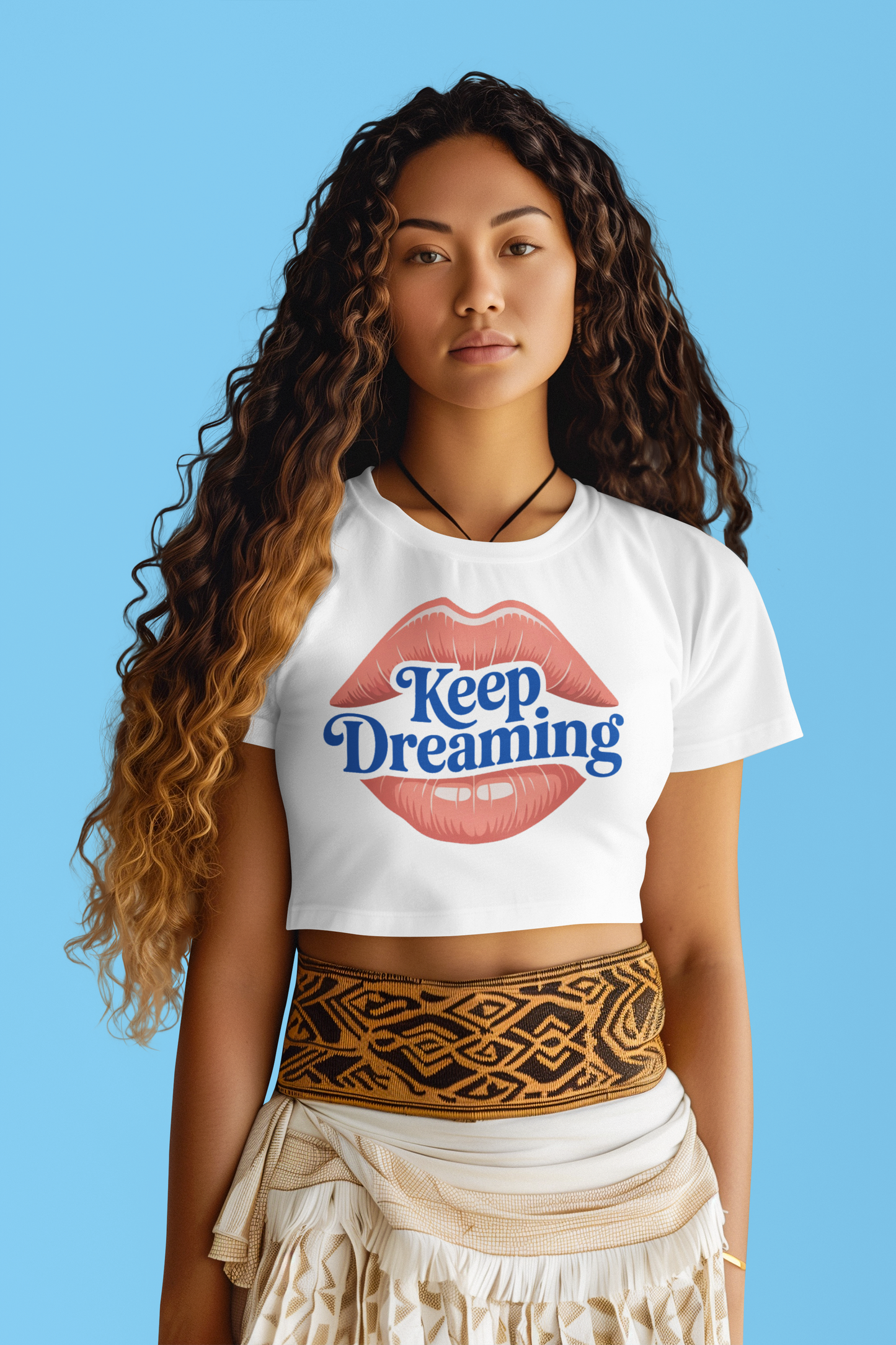 Keep Dreaming Crop Top – White Flirty & Motivational Lips Design | Dream Chaser Women’s Streetwear | Cute Confidence Tee